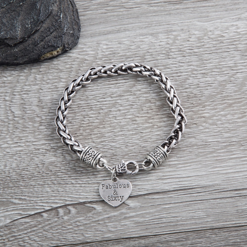 Sterling-Style Silver Heart Charm Bracelet - Fabulous & Sixty 60